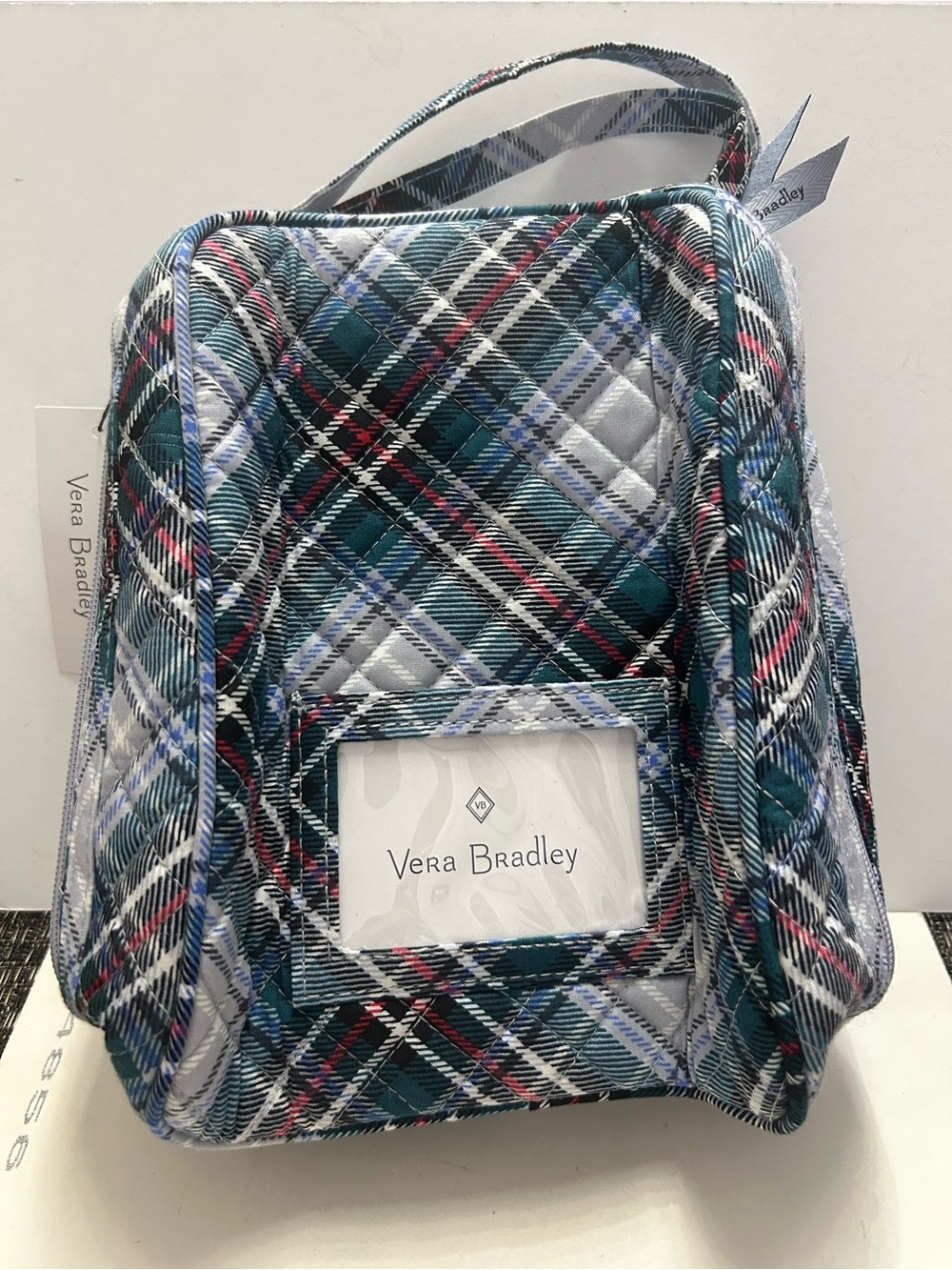 Vera Bradley Lunch Bunch Box Bag Blue Snowy Plaid Quilted Insulated Cotton